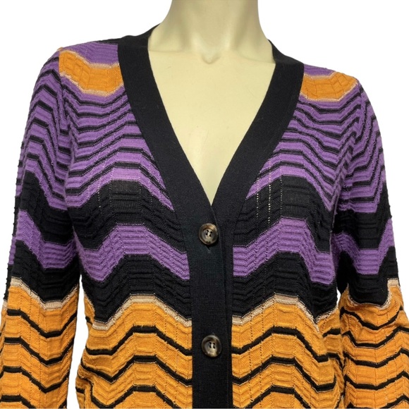 M MISSONI Italy Classic Knit Cardigan Sweater Chevron Zigzag Lightweight 44 M - Picture 3 of 13